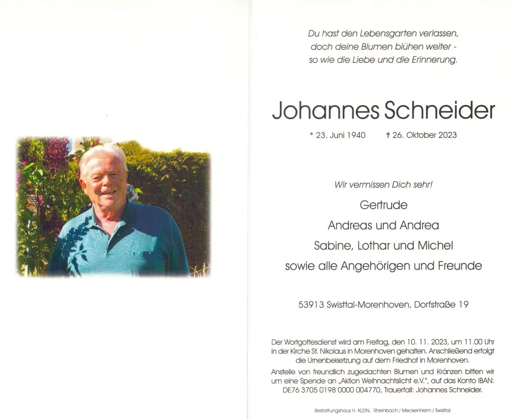 Nachruf für Johannes Schneider